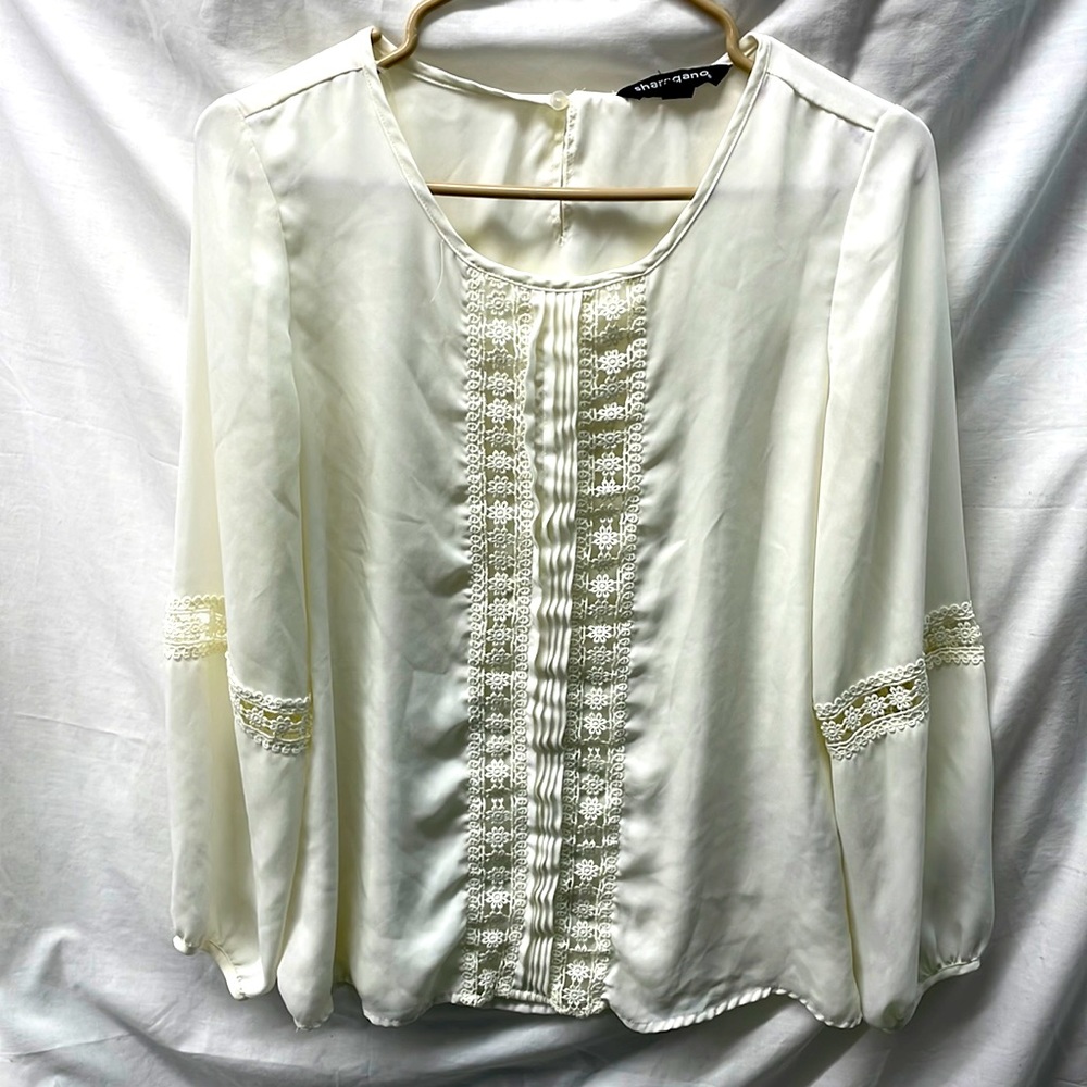 Sharagano vintage lace ruffles front blouse ladies sz S